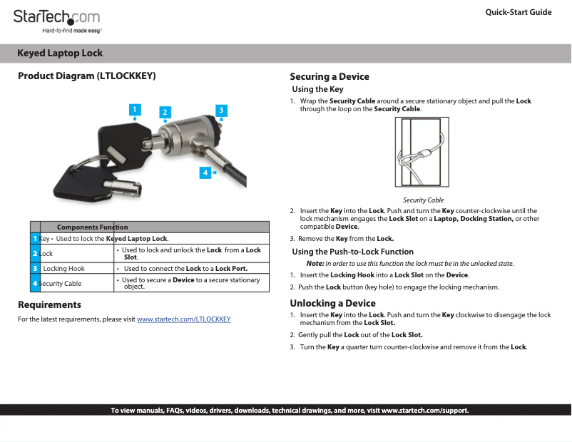 Page 1 de la notice Manuel utilisateur StarTech.com LTLOCKKEY