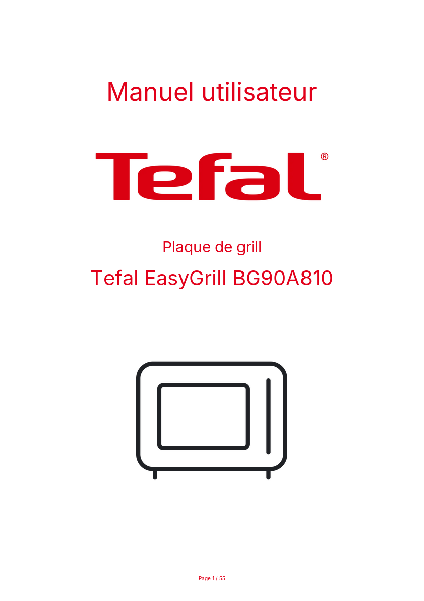 Page 1 de la notice Manuel utilisateur Tefal EasyGrill BG90A810