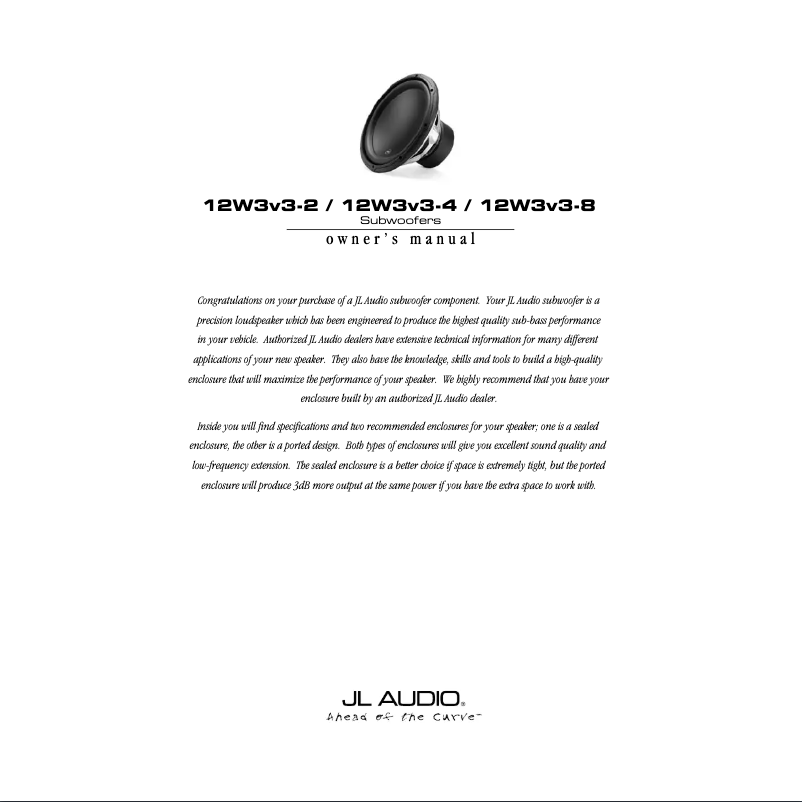 Page 1 de la notice Manuel utilisateur JL Audio 12W3v3