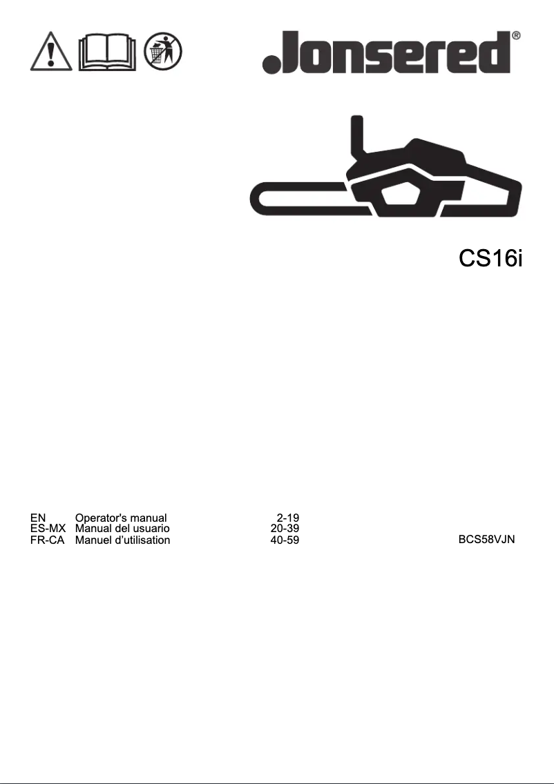 Page 1 de la notice Manuel utilisateur Jonsered CS16i