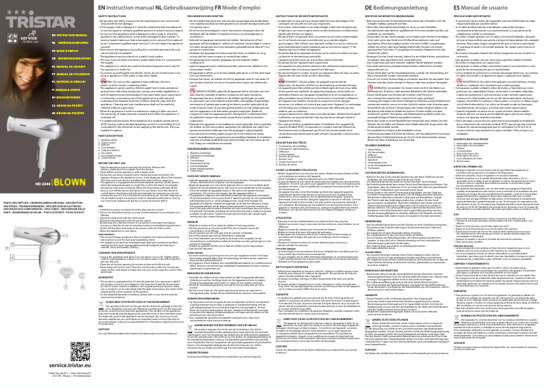 Page 1 de la notice Manuel utilisateur TriStar HD-2344