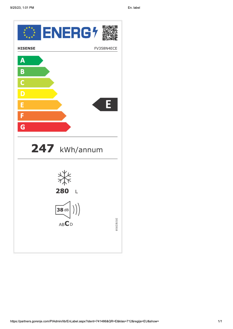 Página 1 del manual Etiqueta energética Hisense RL528D4ECE