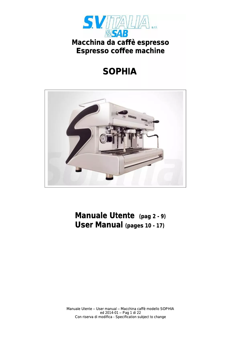Page 1 de la notice Manuel utilisateur SAB Sophia