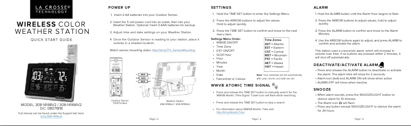 Page 1 of the manual Quick Start Guide La Crosse Technology 308-1414WV2