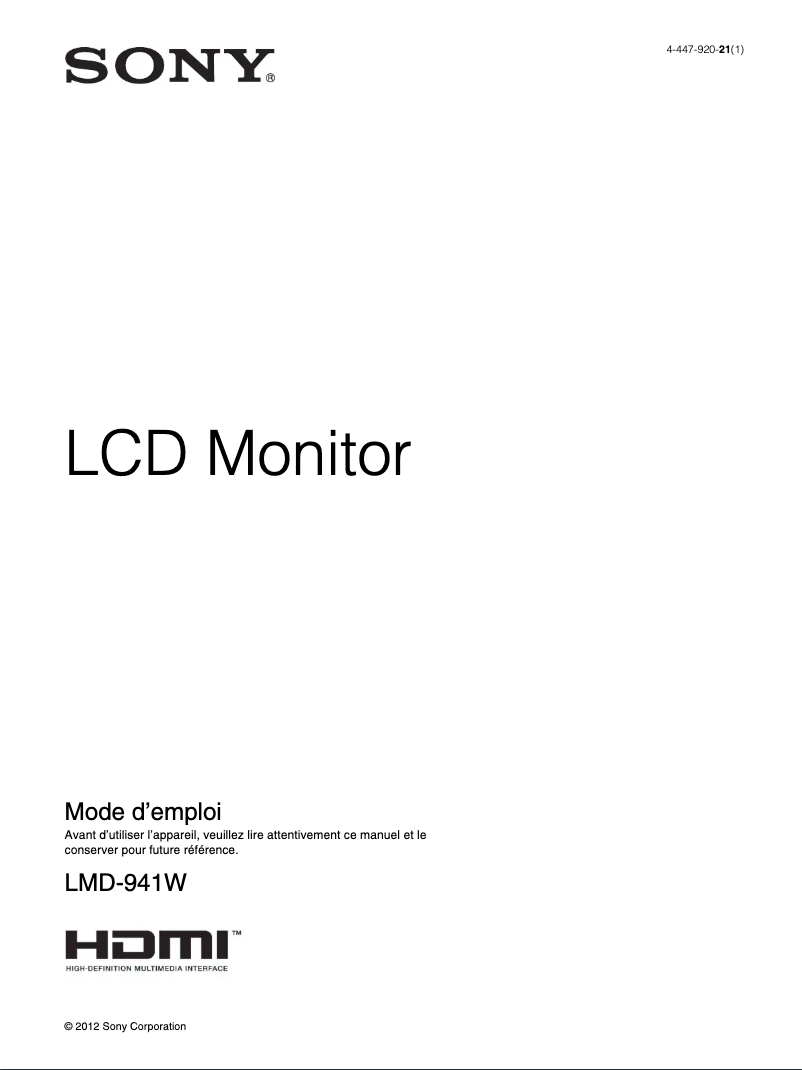 Page 1 de la notice Manuel utilisateur Sony LMD-941W