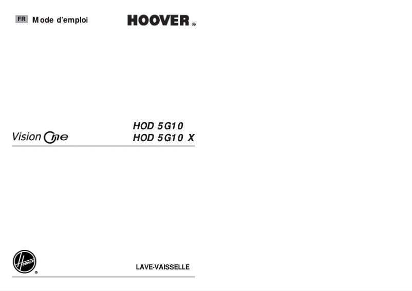 Page 1 de la notice Manuel utilisateur Hoover HOD 5G10-47