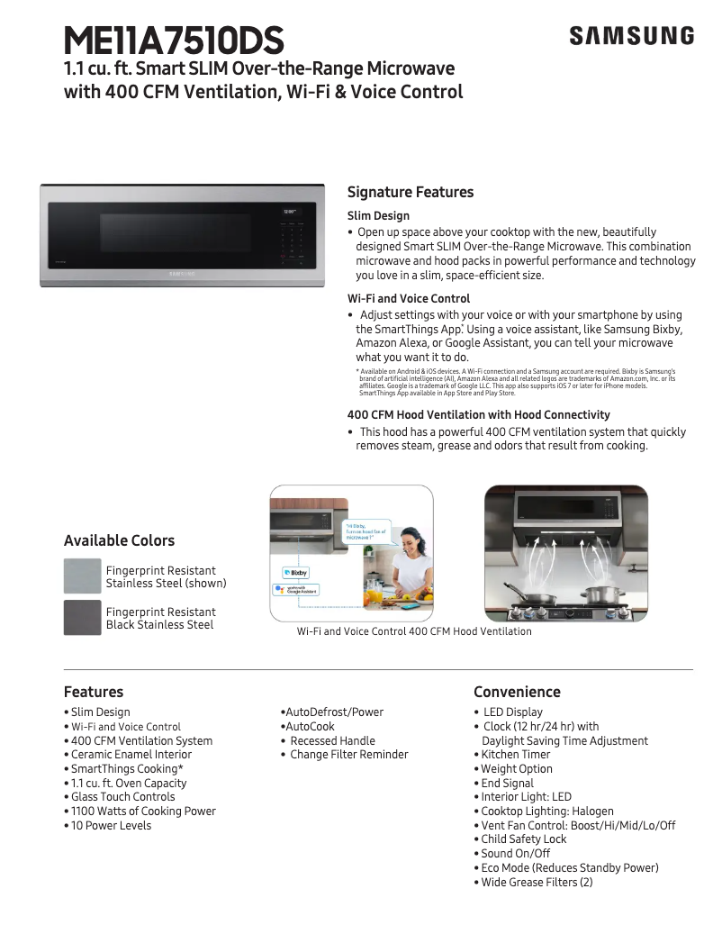 Página 1 del manual Ficha técnica Samsung ME11A7510DS