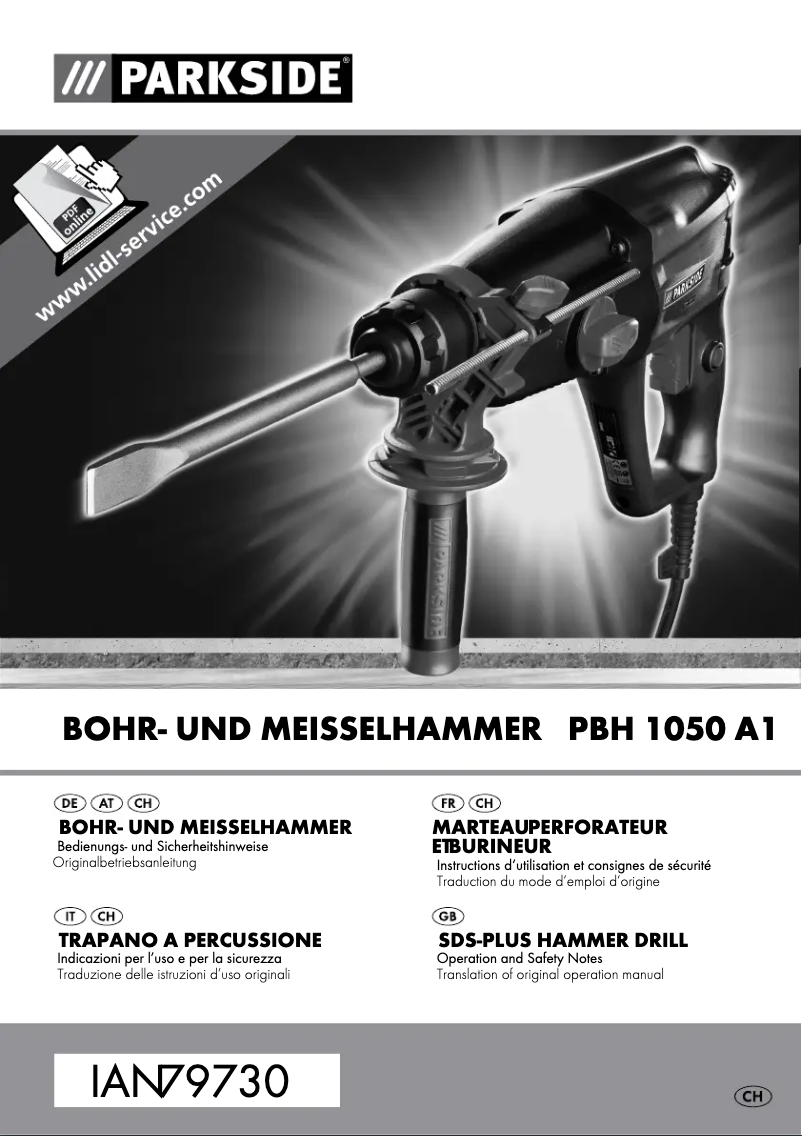 Page 1 de la notice Manuel utilisateur Parkside PBH 1050 A1