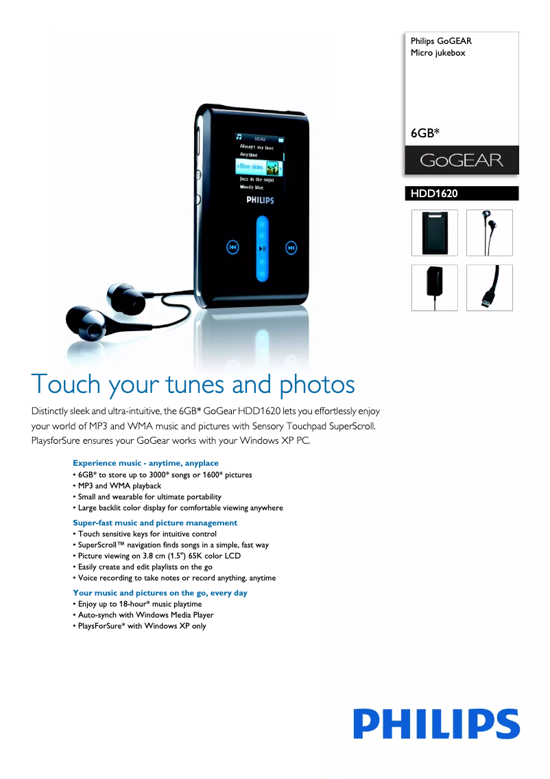 Page 1 of the manual Brochure Philips GoGear HDD1620