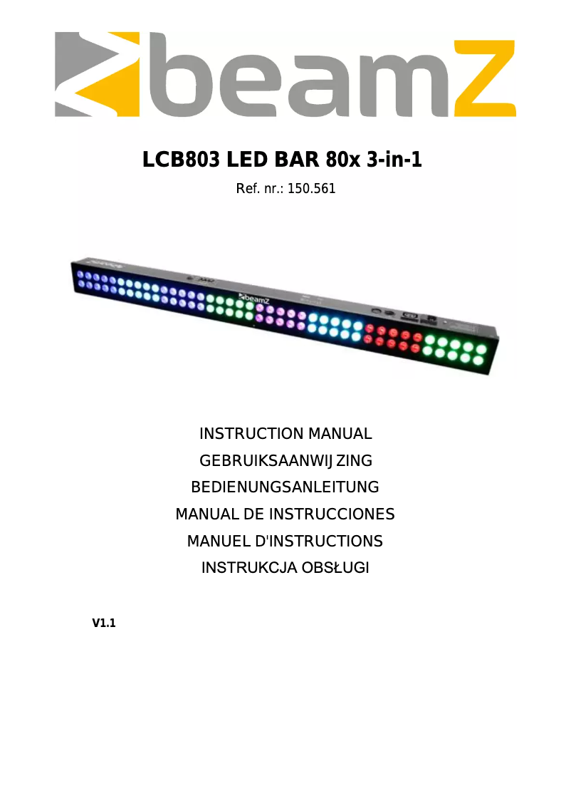 Page 1 de la notice Manuel utilisateur BeamZ LED BAR 80X 3-IN-1