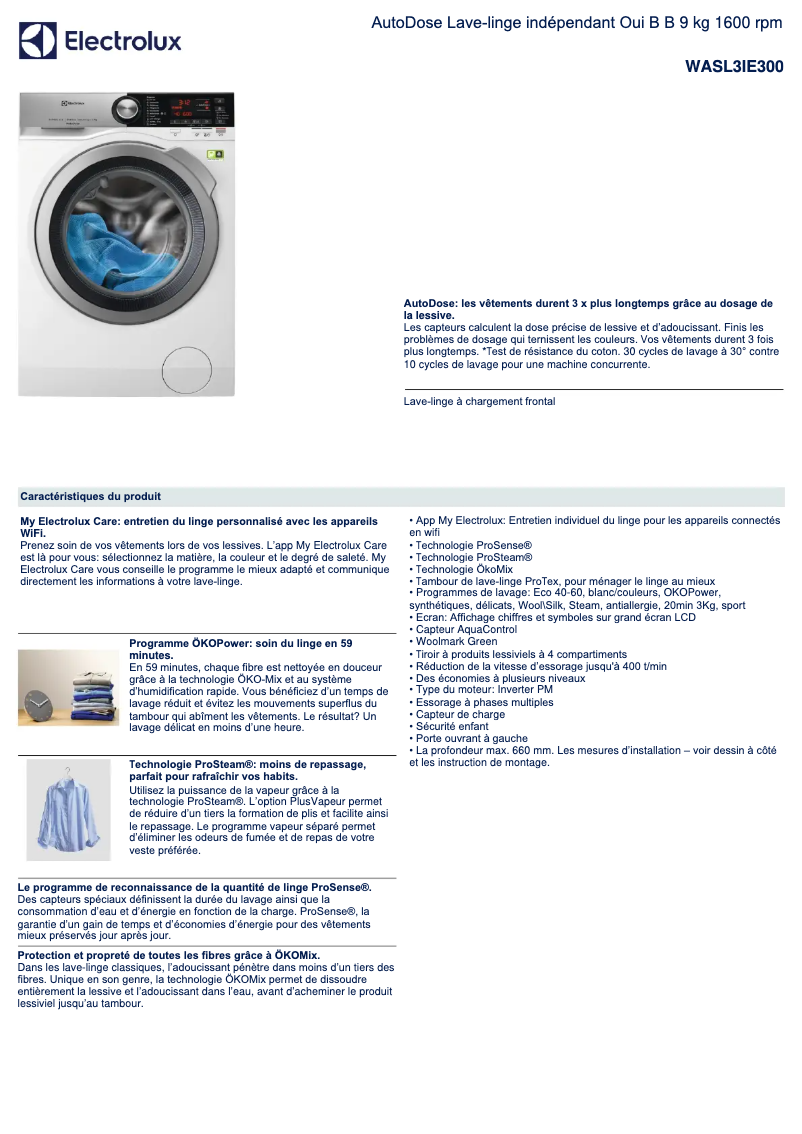 Página 1 del manual Ficha técnica Electrolux WASL3IE300