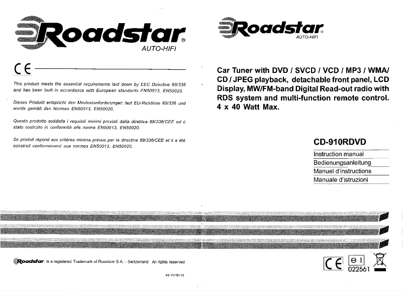 Page 1 of the manual User Manual Roadstar CD-910RDVD