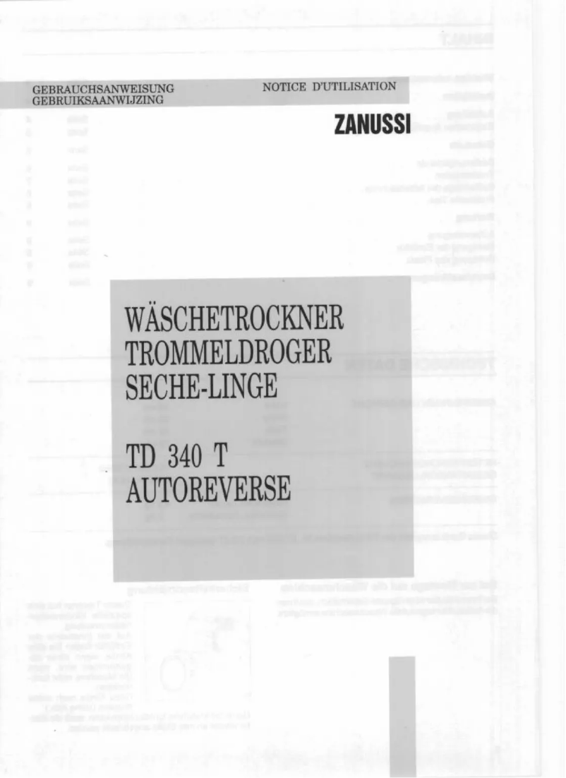 Page 1 de la notice Manuel utilisateur Zanussi-Electrolux TD 340 T