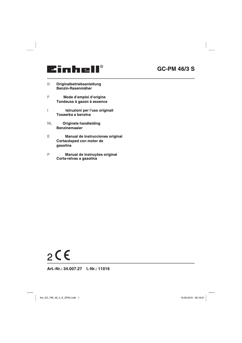 Page 1 de la notice Manuel utilisateur Einhell GC-PM 46/3 S
