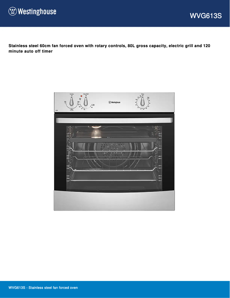 Page 1 of the manual Technical Sheet Westinghouse WVG613S