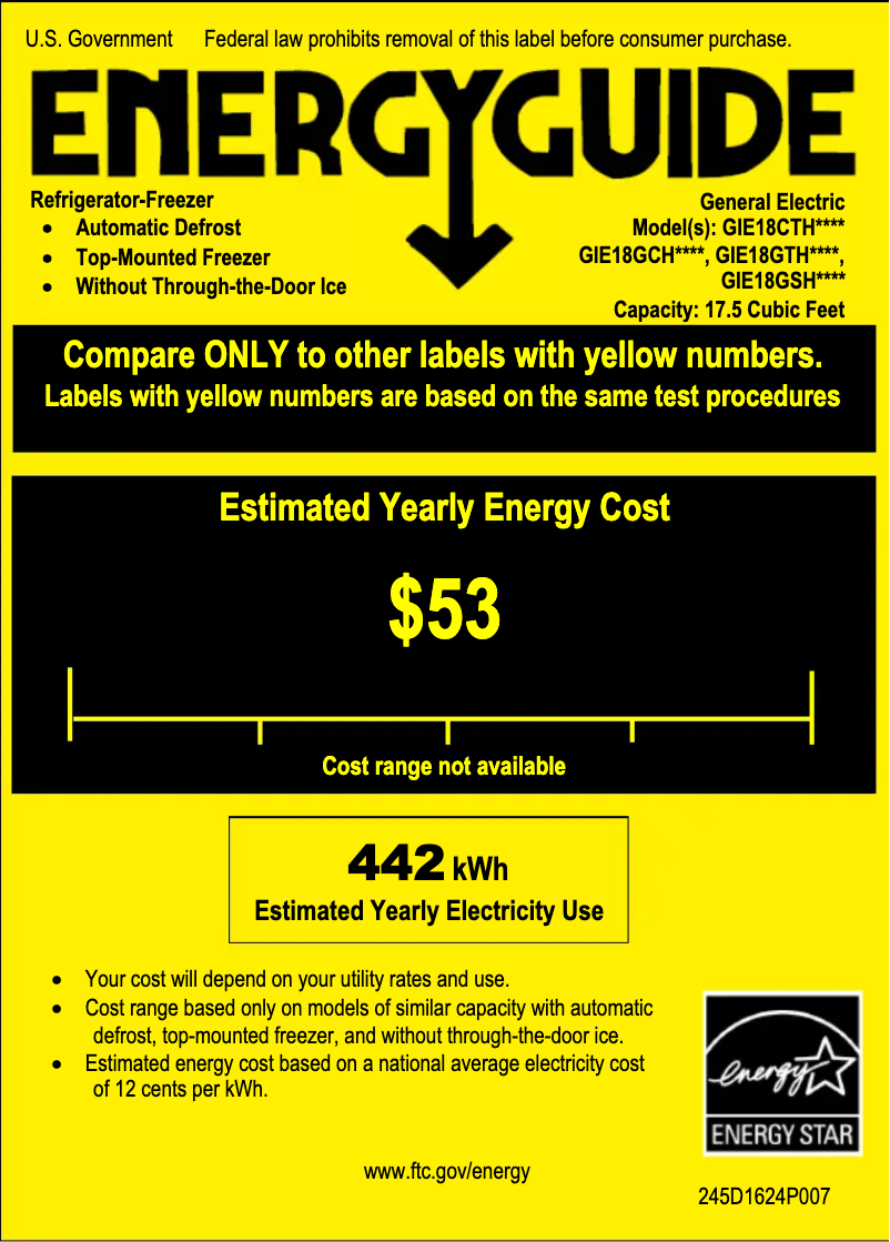 Page 1 de la notice Label énergétique GE GIE18CTHBB