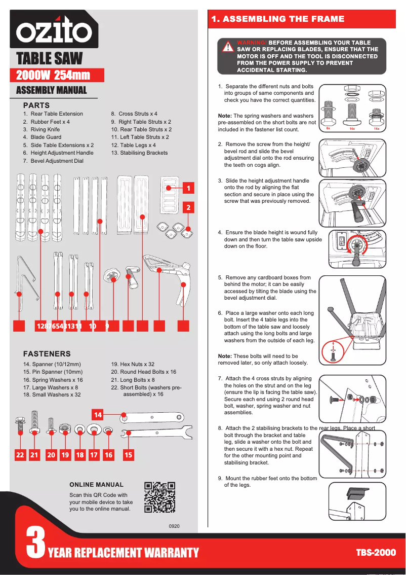 Page 1 de la notice Manuel utilisateur Ozito TBS-2000