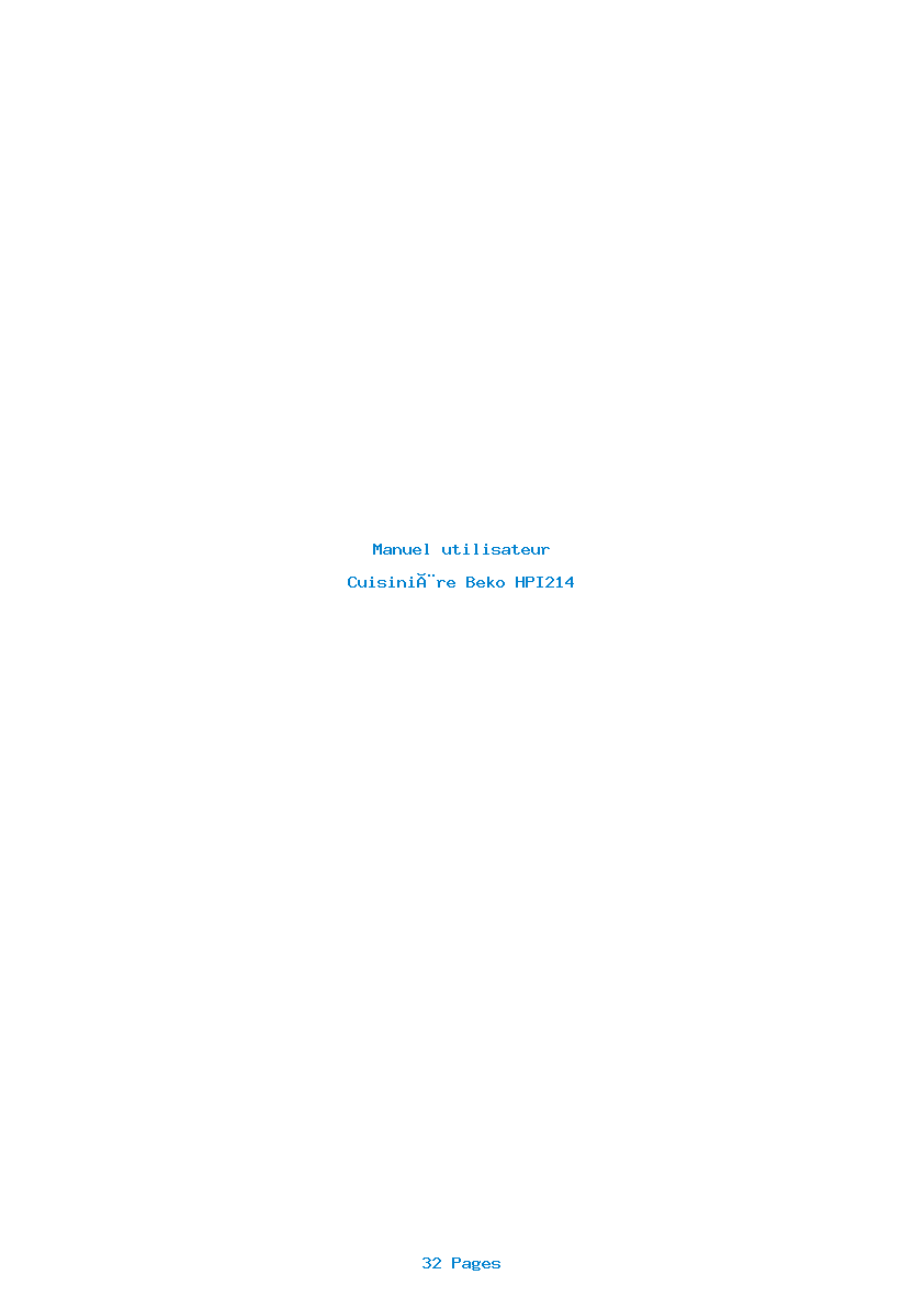 Page 1 de la notice Manuel utilisateur Beko HPI214