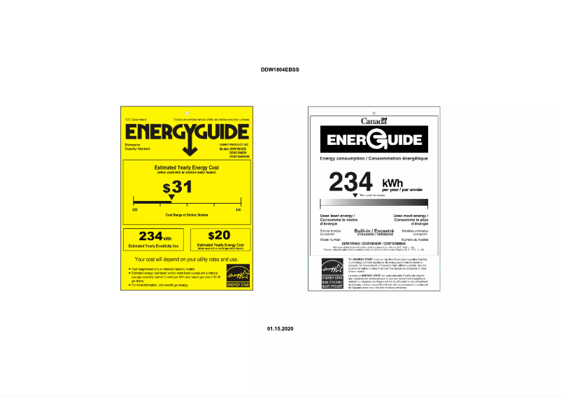 Page 1 de la notice Label énergétique Danby DDW1804EBSS