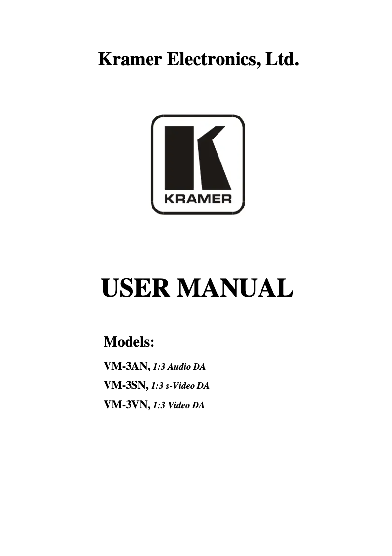 Page 1 de la notice Manuel utilisateur Kramer VM-3VN