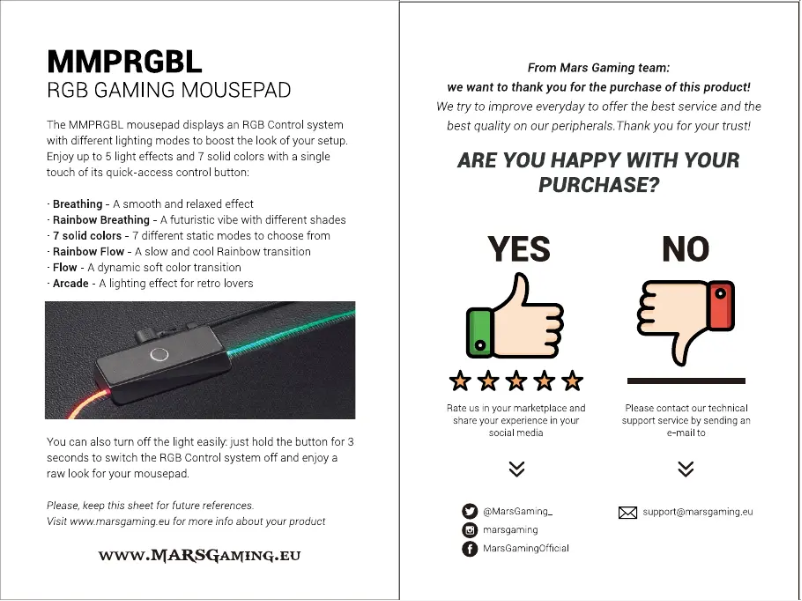 Page 1 de la notice Manuel utilisateur Mars Gaming MMPRGBL