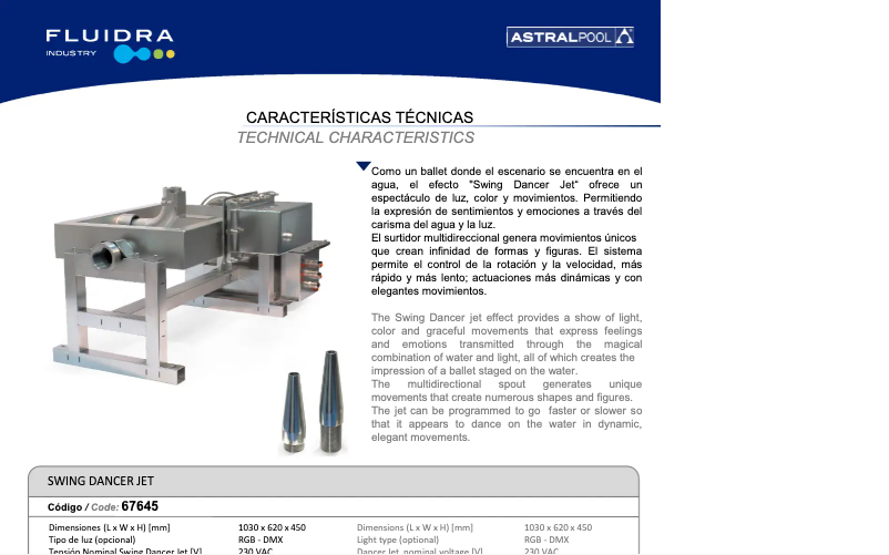Page 1 of the manual Technical Sheet AstralPool Swing Dancer Jet
