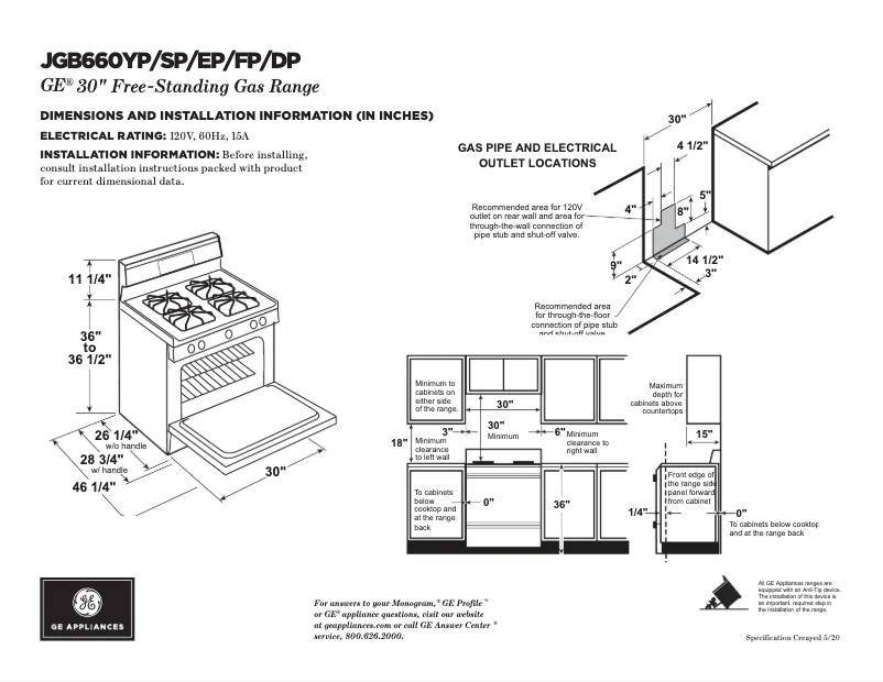 Page 1 of the manual Technical Sheet GE JGB660EPES