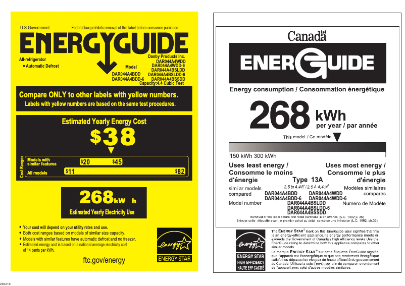 Page 1 de la notice Label énergétique Danby Designer DAR044A4BSLDD-6