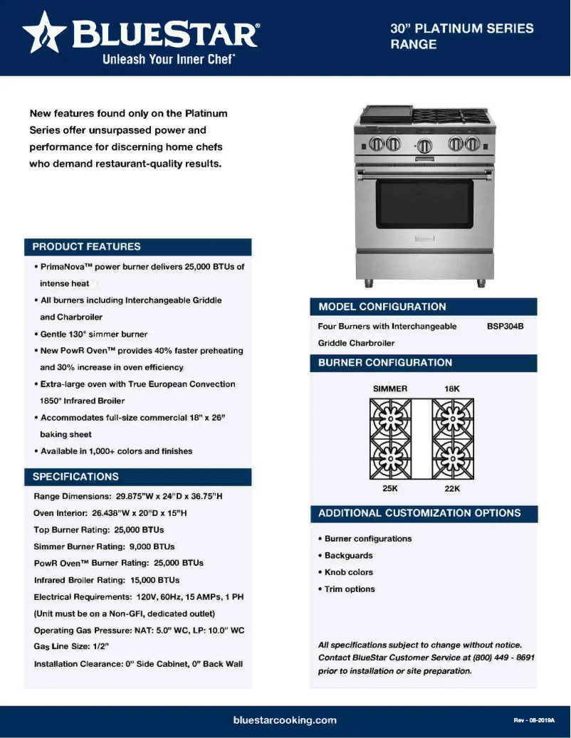 Page 1 de la notice Fiche technique BlueStar BSP304BL