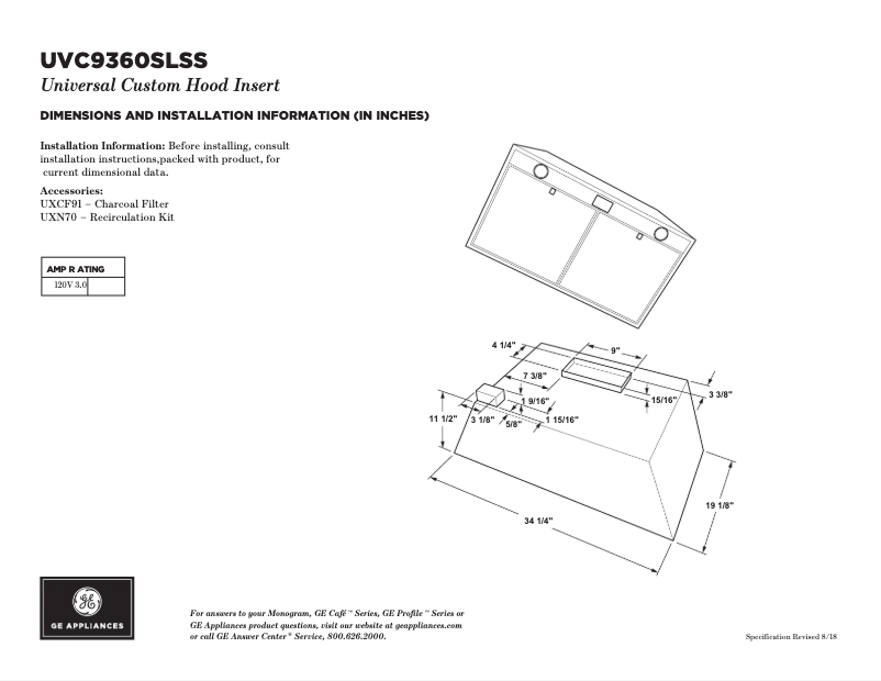 Página 1 del manual Ficha técnica GE UVC9360SLSS