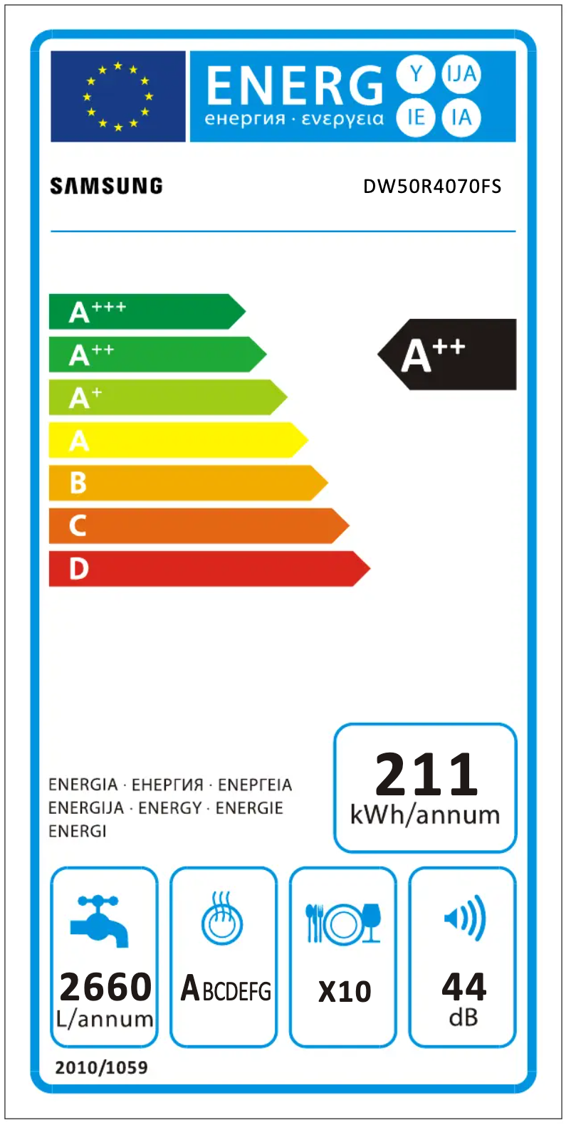 Página 1 del manual Etiqueta energética Samsung DW50R4070FS