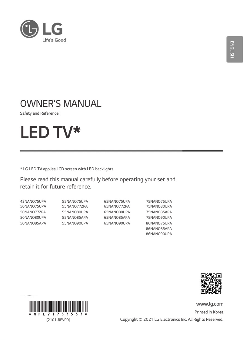 Page 1 of the manual User Manual LG 43NANO75UPA