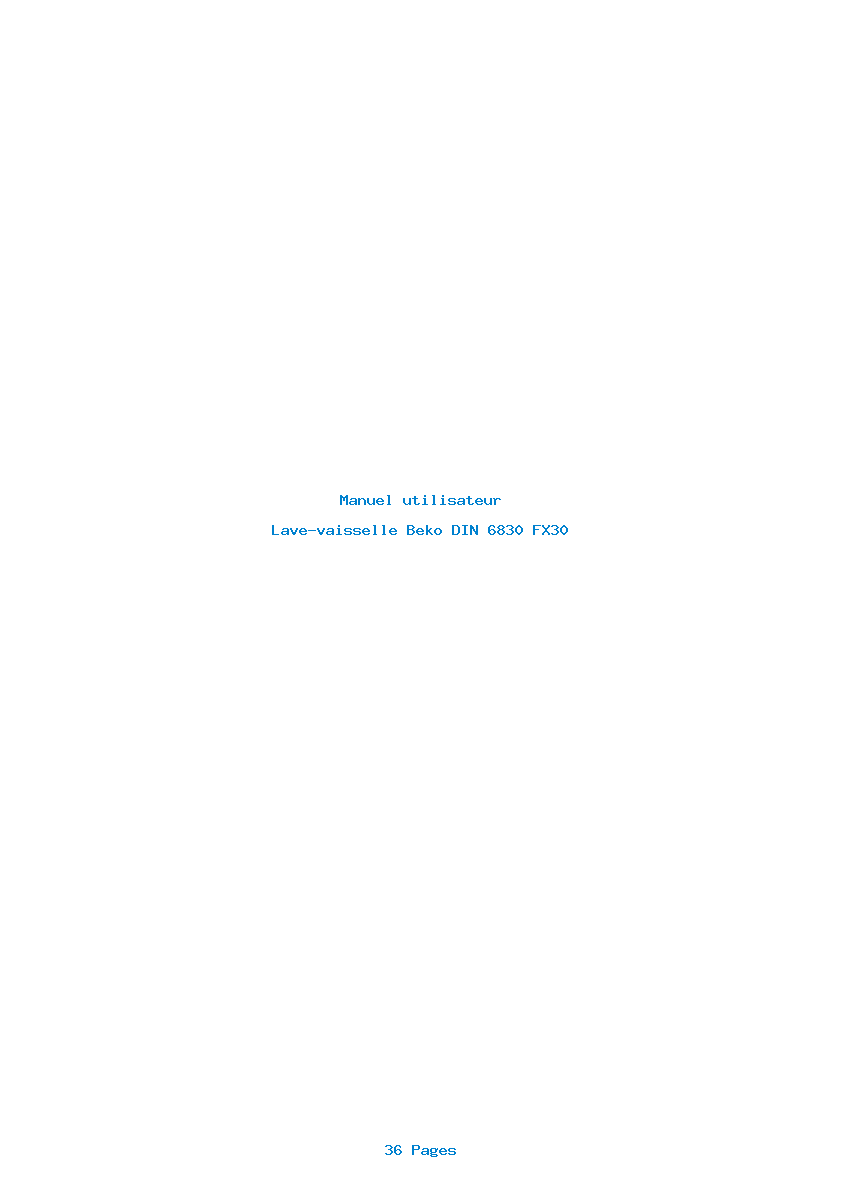 Page 1 de la notice Manuel utilisateur Beko DIN 6830 FX30