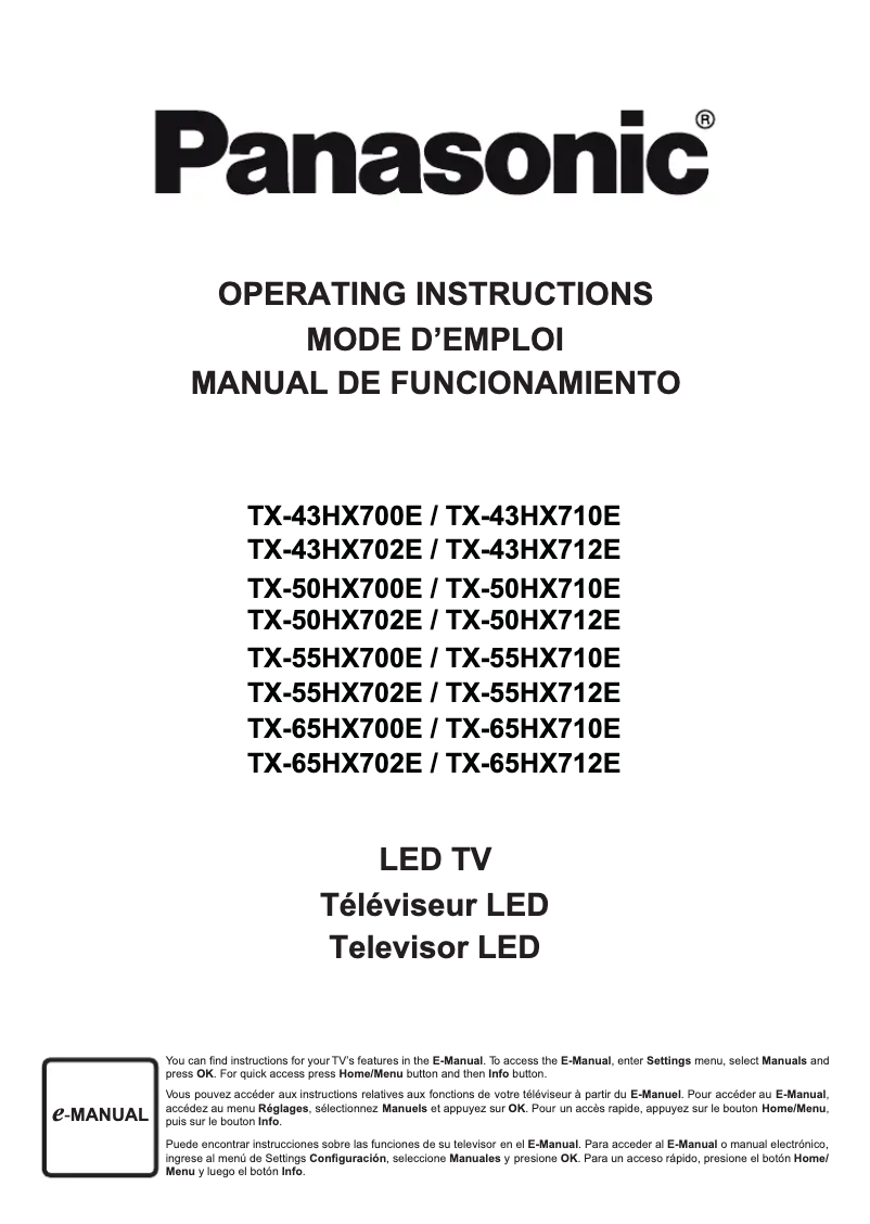 Page 1 de la notice Manuel utilisateur Panasonic TX-55HX710E