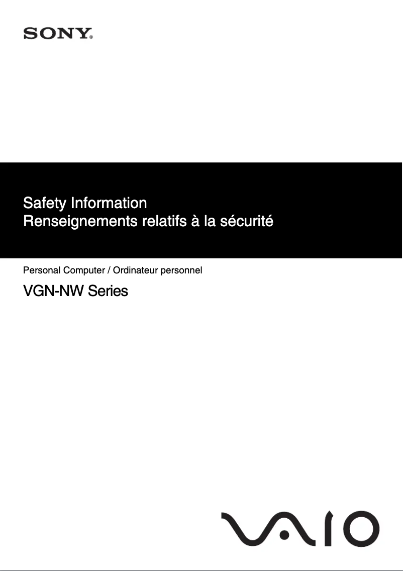 Page 1 de la notice Instructions de sécurité Sony Vaio VGN-NW320F