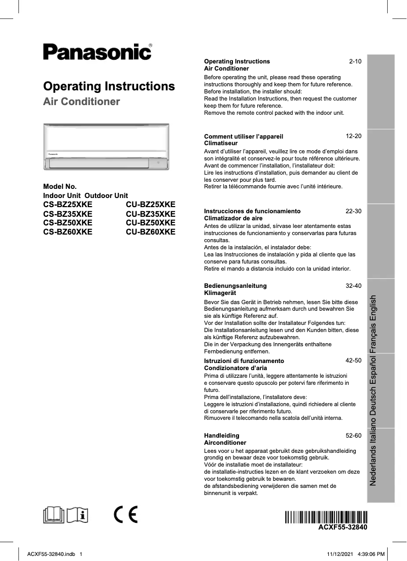 Page 1 de la notice Manuel utilisateur Panasonic CS-BZ35XKE