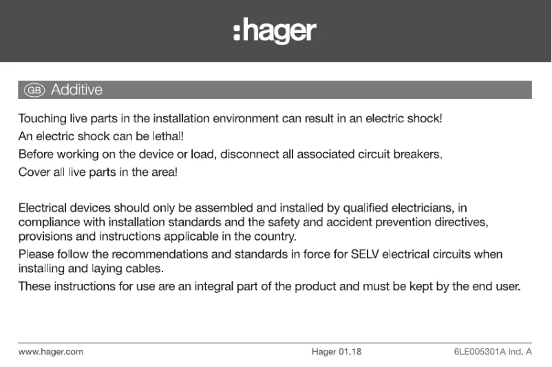 Page 1 de la notice Manuel utilisateur Hager REH215X