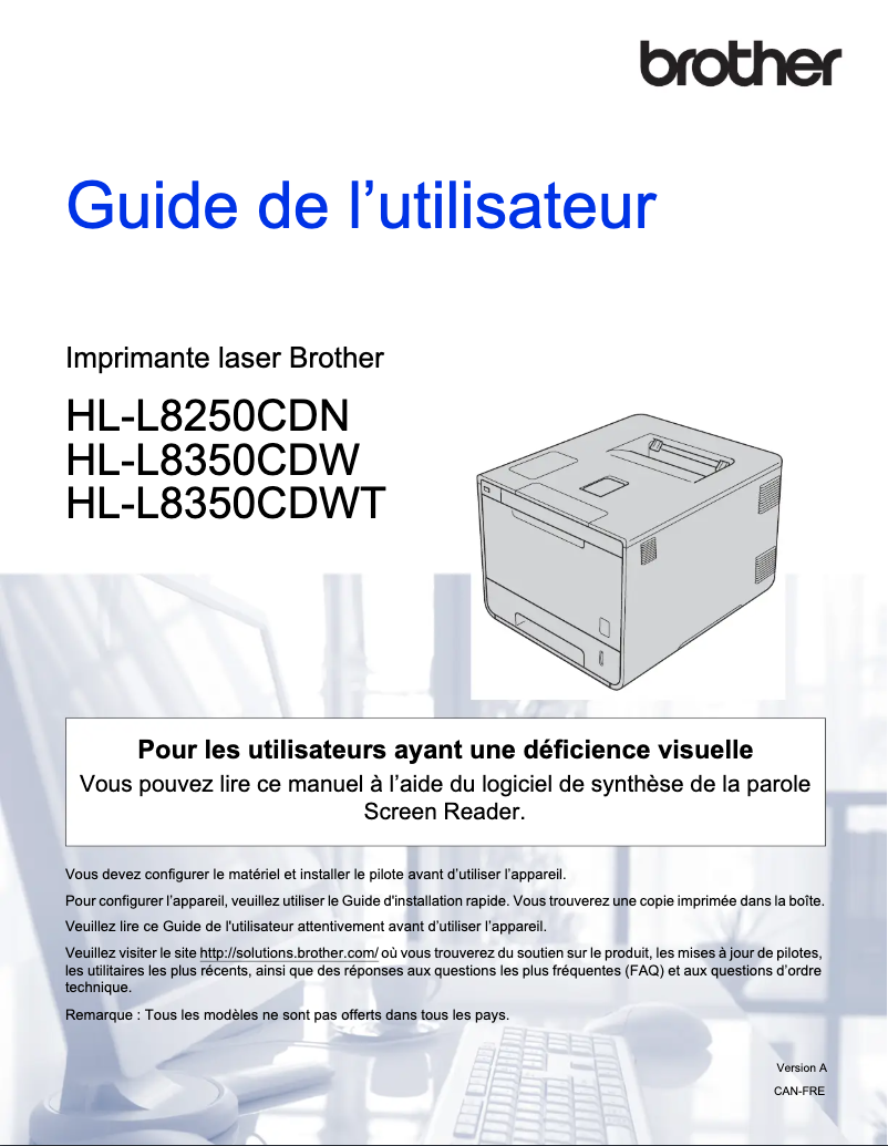 Page 1 de la notice Manuel utilisateur Brother HL-L8350CDW
