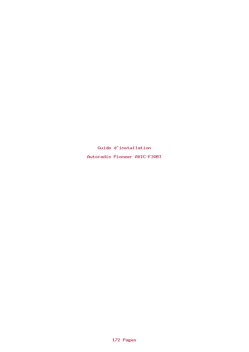 Page 1 de la notice Guide d'installation Pioneer AVIC-F30BT