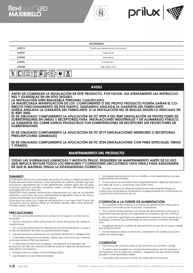 Page 1 de la notice Manuel utilisateur Prilux 388788