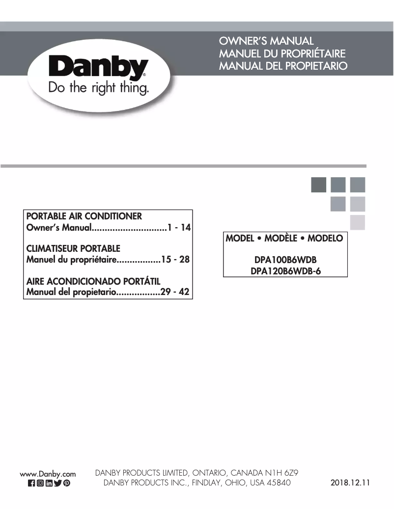 Page 1 de la notice Manuel utilisateur Danby DPA120B6WDB-6