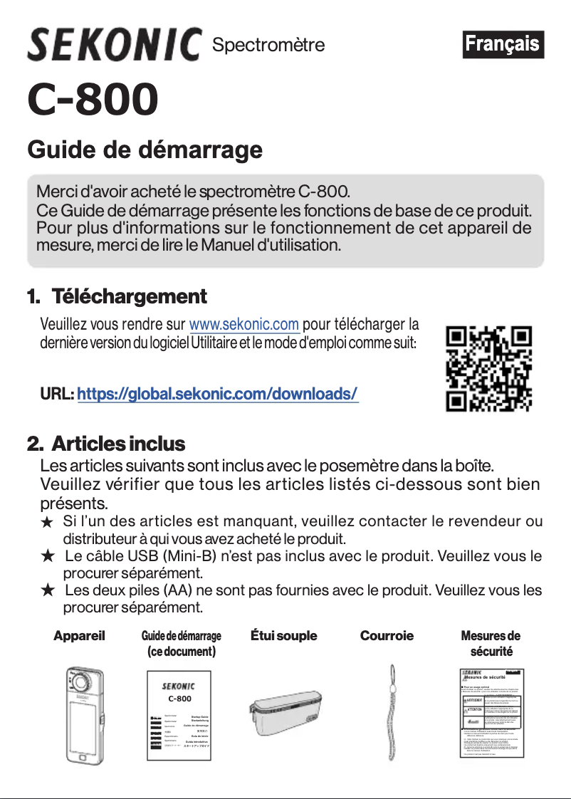Page 1 de la notice Guide d'installation Sekonic SpectroMaster C-800