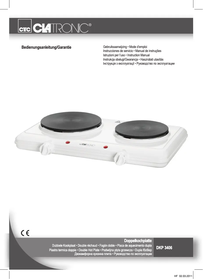 Page 1 de la notice Manuel utilisateur Clatronic DKP 3406