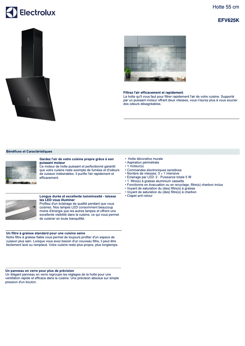 Página 1 del manual Ficha técnica Electrolux EFV625K