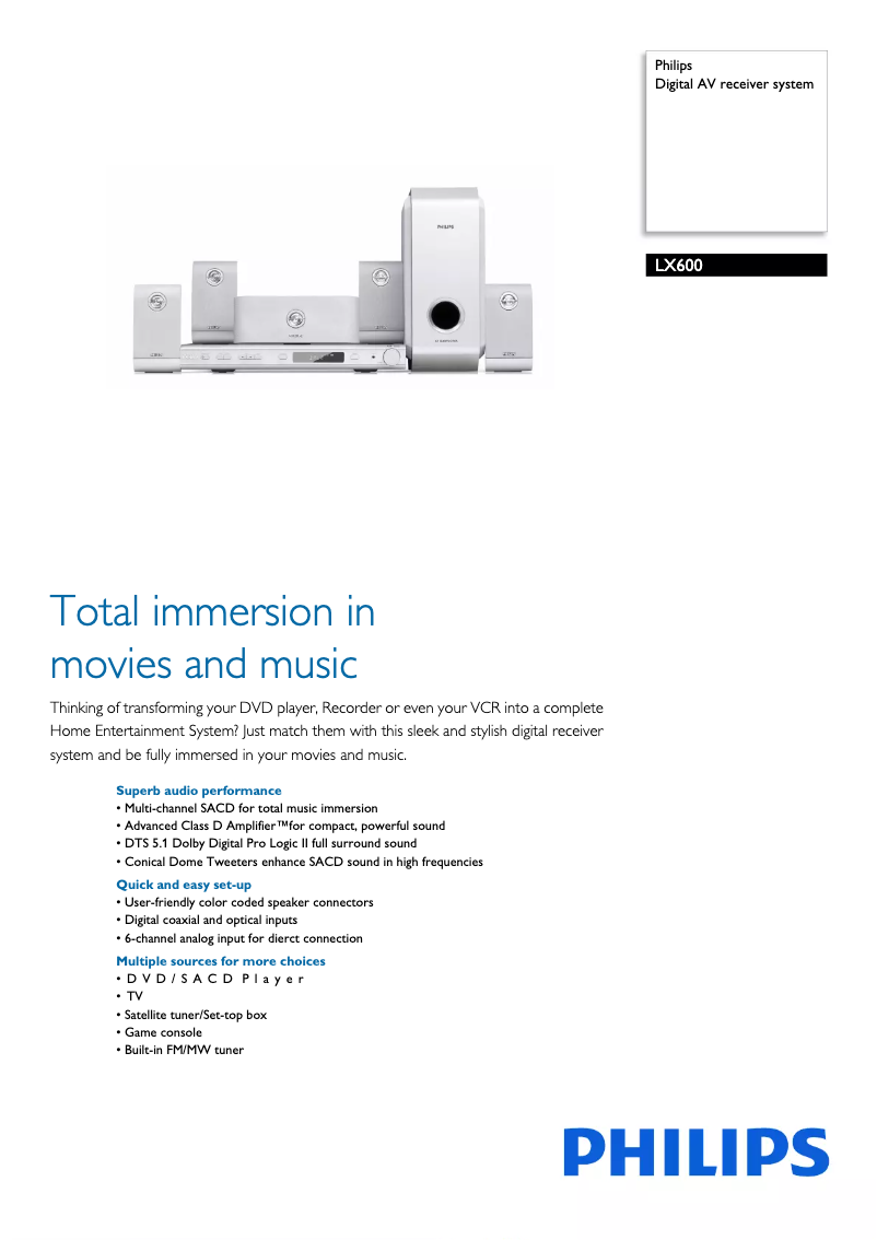 Página 1 del manual Folleto Philips LX600