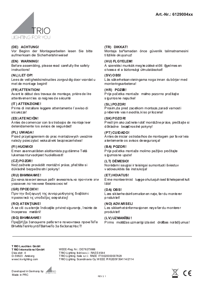 Page 1 de la notice Manuel utilisateur Trio Lighting Cookie 612900431