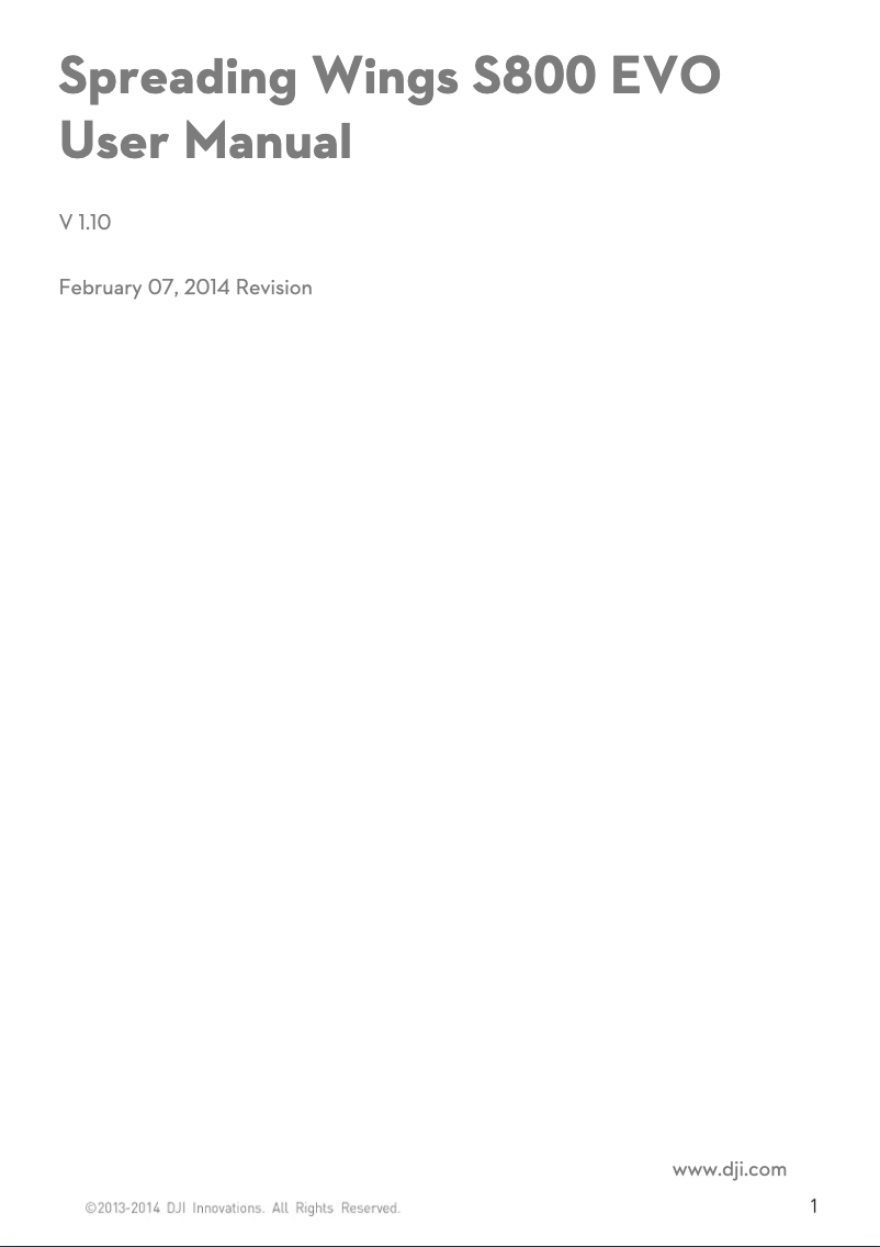 Page 1 de la notice Manuel utilisateur DJI Spreading Wings S800 EVO