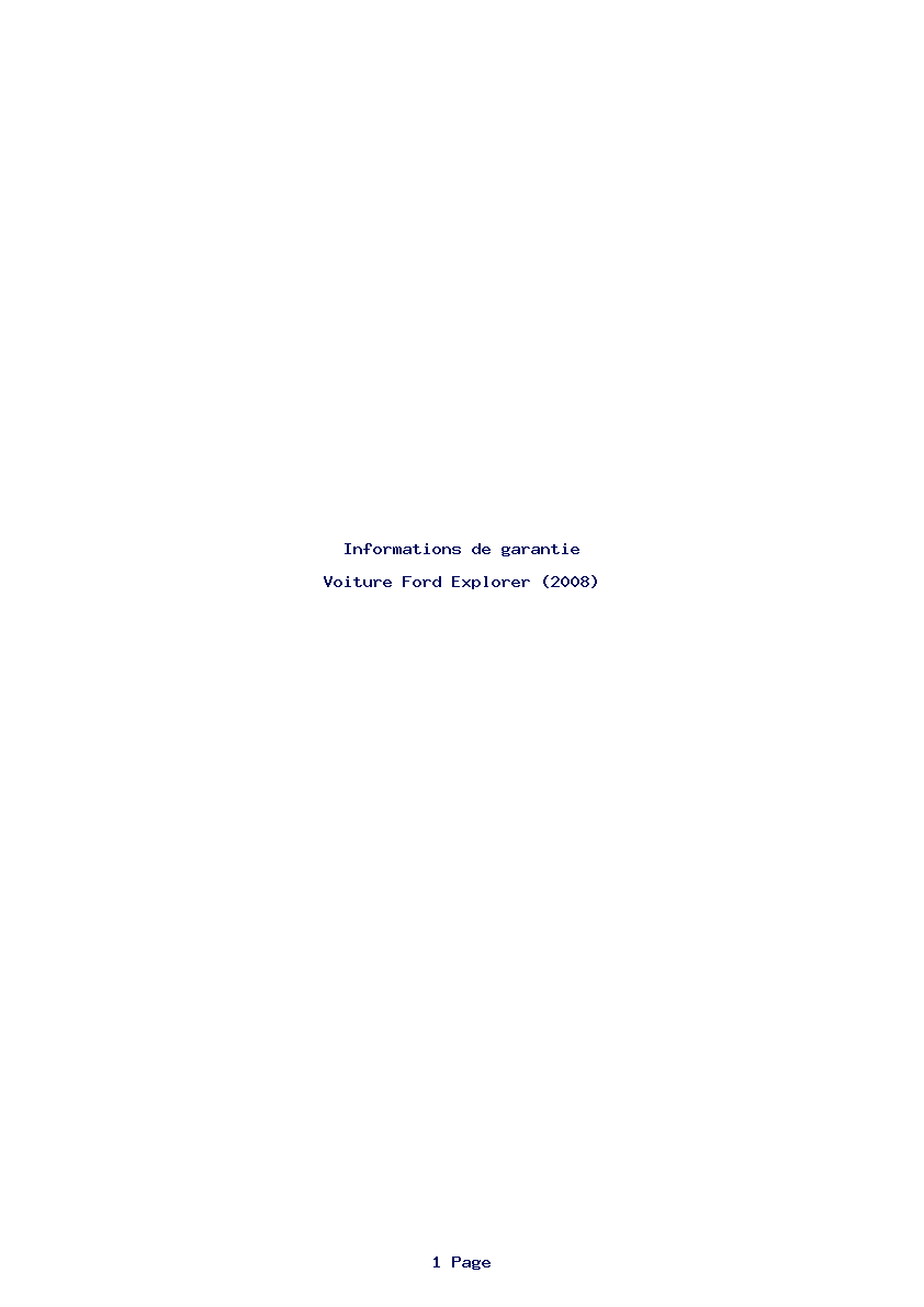Page 1 de la notice Informations de garantie Ford Explorer (2008)