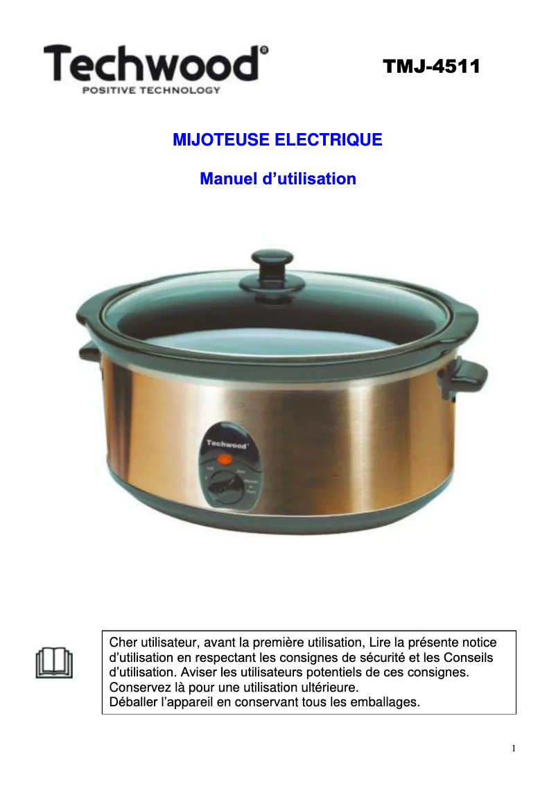 Page 1 de la notice Manuel utilisateur Techwood TMJ-450