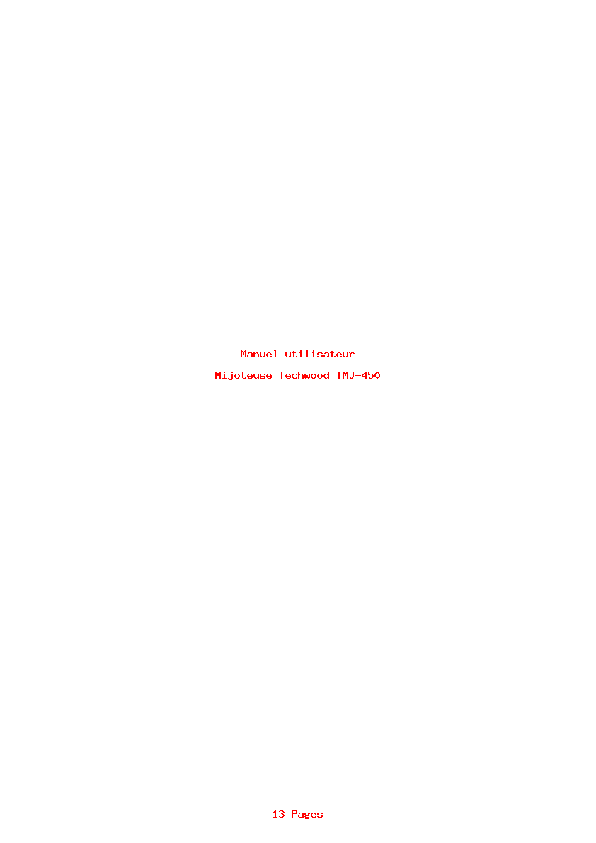 Page 1 de la notice Manuel utilisateur Techwood TMJ-450
